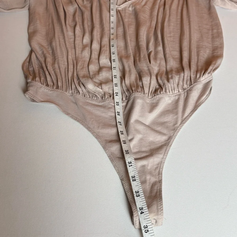 Intimately Free‎ People Blush Pink Long Sleeve Bodysuit Boho Smocked Medium